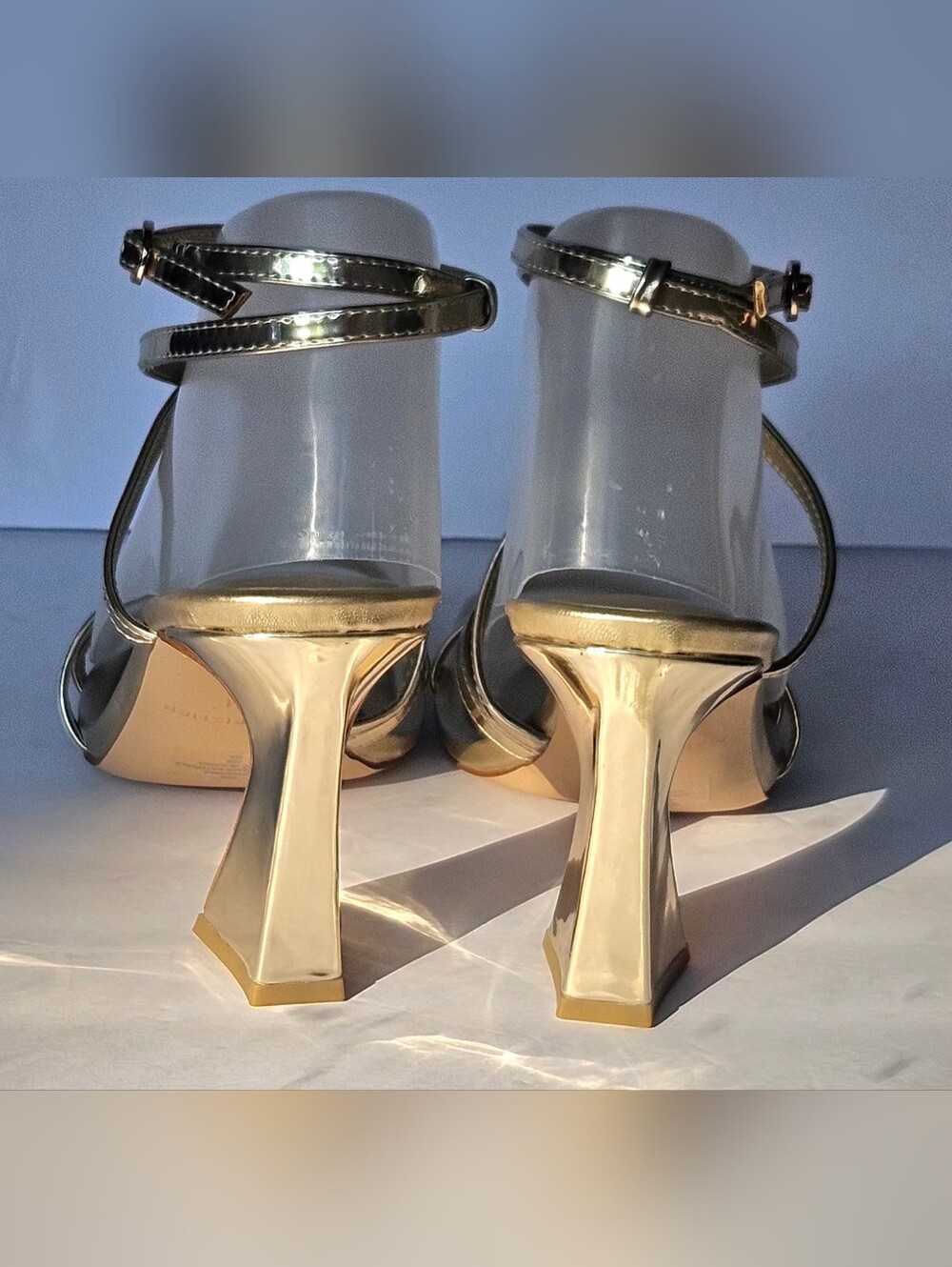 Marc Fisher Mahima Gold Strappy Heeled Sandals Square Toe Women's Size 10M - Picture 3 of 15